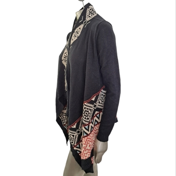 🪻BOGO🪻 PINK ROSE Boho Waterfall Open Front Cardigan Southwest Black Pink - Picture 3 of 13